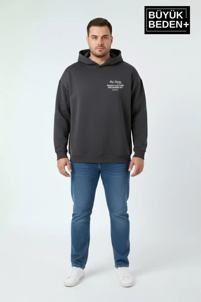 Erkek Büyük Beden Chef Baskılı Kapüşonlu Rahat Kalıp Sweatshirt SPR26BSW966 - Resim 7
