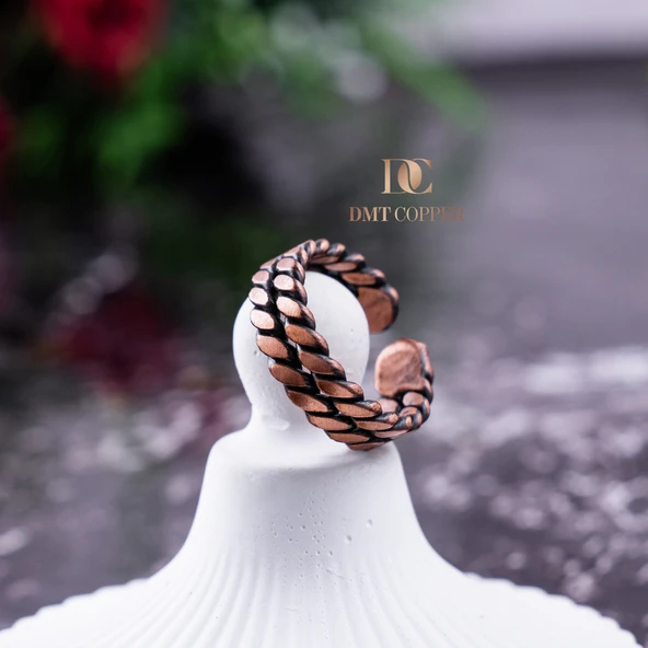 DMT COPPER HOME El Yapımı Antik Bakır Örgülü Yüzük, Ayarlanabilir, Rustik Tasarım, Gaziantep El İşçiliği, Lüks Hediye Kutusu ile - Resim 2