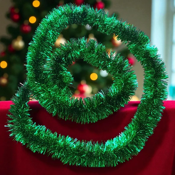 2 METRE METALİK YEŞİL YILBAŞI BOYUN SİMİ YEŞİL YUMUŞAK BOYUN GARLANDI DEKOR YEŞİL SÜSLEME SİMİ ürün görseli