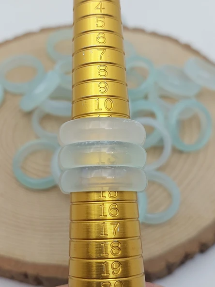 Akik Taşı Yüzük – Sisli Açık Yeşil Alacalı –  6mm Kalınlık  (59942) - Resim 3