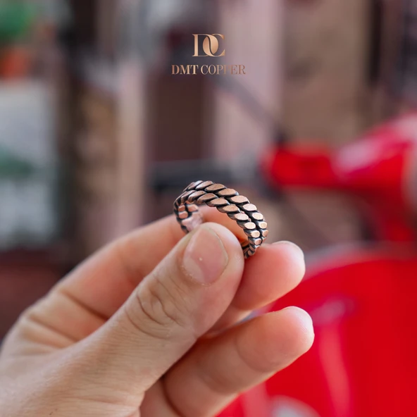 DMT COPPER HOME El Yapımı Antik Bakır Örgülü Yüzük, Ayarlanabilir, Rustik Tasarım, Gaziantep El İşçiliği, Lüks Hediye Kutusu ile - Resim 3