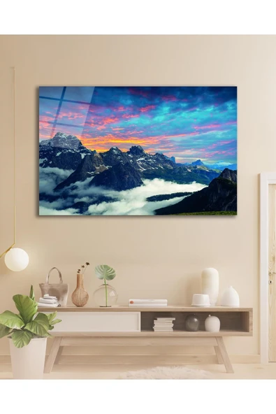 Manzara Dağ Cam Tablo Modern Ev Ofis Salon Hediyelik Büyük Tablo Duvar Dekoru ürün görseli