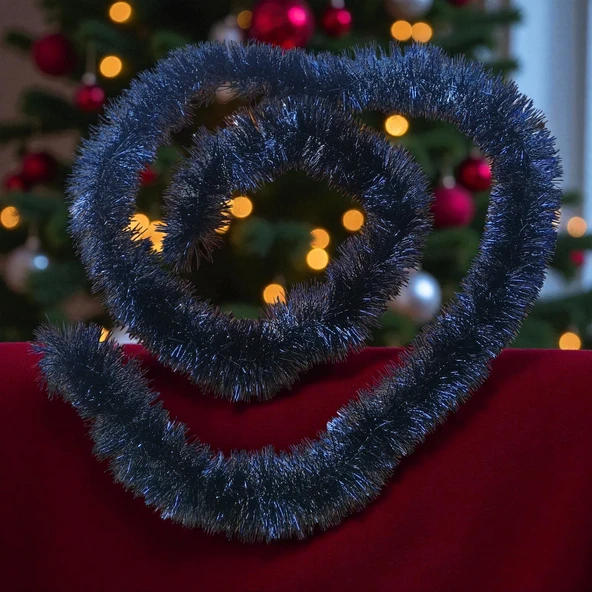 2 METRE PARLAK METALİK SİYAH YILBAŞI BOYUN SİMİ SİYAH YUMUŞAK BOYUN GARLANDI DEKOR SİYAH SÜSLEMESİMİ ürün görseli