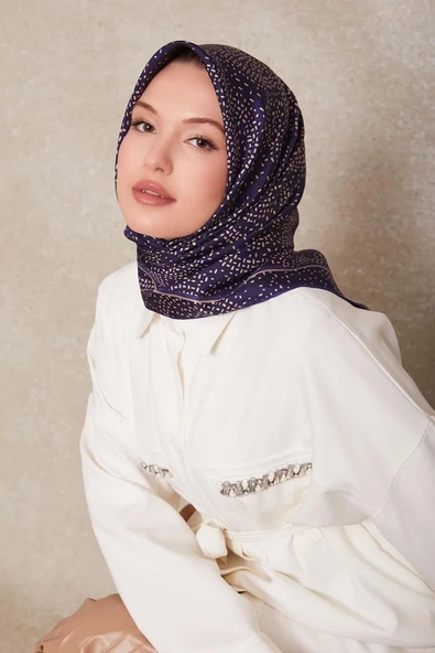 Noktalı Daireler Baskı Twill İpek Eşarp-0933 - Resim 3