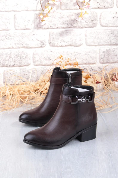 Fort 1094 Rahat Esnek Toka Detaylı Sıcak Astar 4 Cm yüksek Topuk Kadın Bot - Resim 8