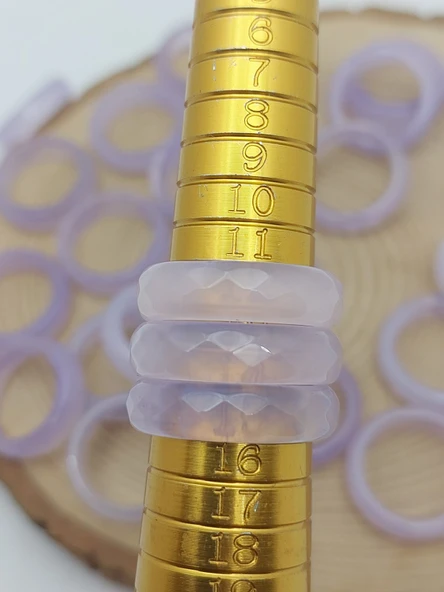 Akik Taşı Yüzük – Sisli Açık Mor Alacalı – Faset Kesim – 6mm Kalınlık  (59918) - Resim 3