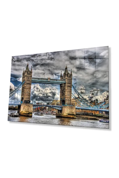 Şehir Köprü Manzara Cam Tablo 4mm Dayanıklı Temperli Cam City Bridge Landscape Glass Painting 4mm D ürün görseli