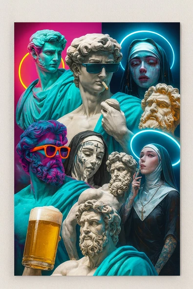 Neon Rönesans – Modern Sanat Temperli Cam Tablo ürün görseli