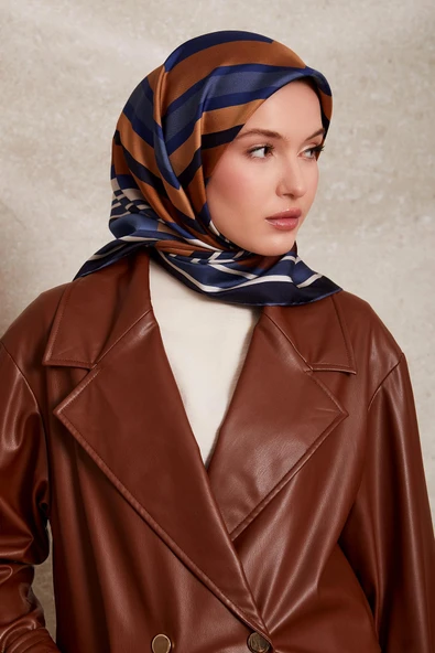 Kare Desenli Twill İpek Eşarp-0920 - Resim 9