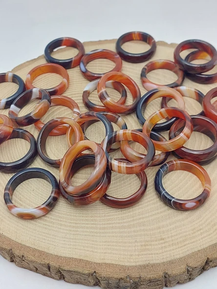 Akik Taşı Yüzük – Kahve Siyah Beyaz Alacalı – Faset Kesim – 6mm Kalınlık  (59920) ürün görseli