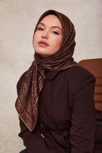 Noktalı Daireler Baskı Twill İpek Eşarp-0933 - Resim 7