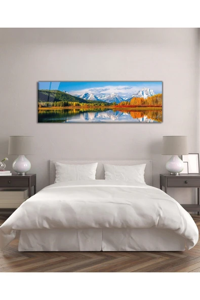 Manzara Panoramik Cam Tablo Göl Dağ ve Orman Hediyelik Büyük Tablo Ev Ofis Dekoru - Resim 3