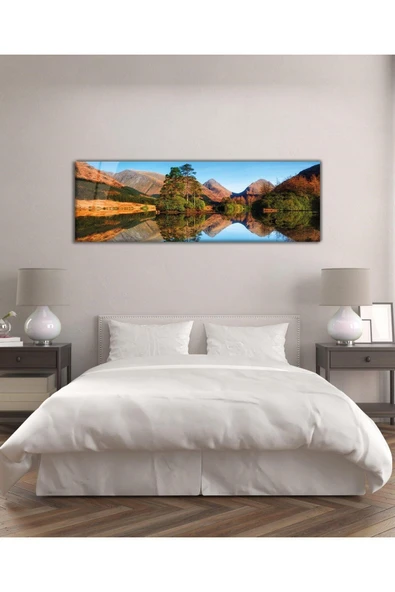 Göl ve Dağ Manzara Panoramik Cam Tablo Hediyelik Büyük Tablo Ev Ofis Dekoru - Resim 3