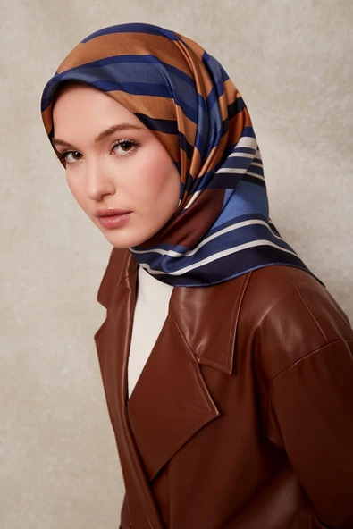 Kare Desenli Twill İpek Eşarp-0920 - Resim 10