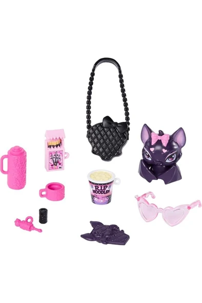 Bebek, Pembe Fiyonklu Elbise ve Siyah Hırka ile Draculaura JHK29 - Resim 2