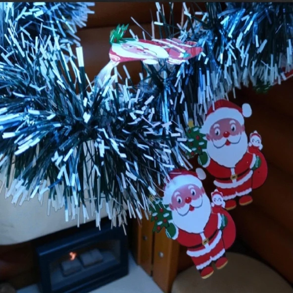 2 METRE VIP KARLI NOEL BABA FİGÜRLÜ YILBAŞI BOYUN SİMİ YEŞİL BEYAZ KARLI YUMUŞAK BOYUN GARLANDI - Resim 3