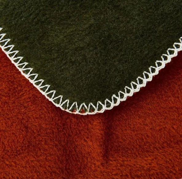 Çift Kişilik Düz Pamuklu Battaniye çift taraflı 200 + 220 yeşil-kırmızı - Resim 5