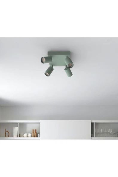 4 lü dörtlü hareketli başlık Mint Yeşili Metal Gövde GU10 LED Hareketli Tavan Spot Avize - Resim 2