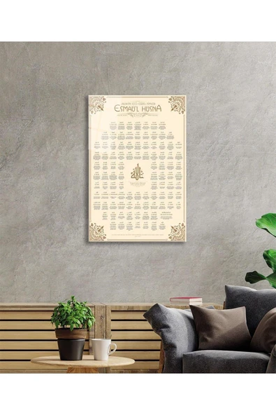 Esmaül Hüsna Allah'ın İsimleri Sıfatları Dini İslami Duvar Dekoru Cam Tablo 4mm Dayanıklı Temperli - Resim 3