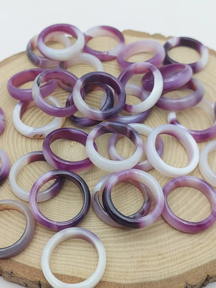 Akik Taşı Yüzük – Mor Beyaz Alacalı –  6mm Kalınlık  (59954) ürün görseli