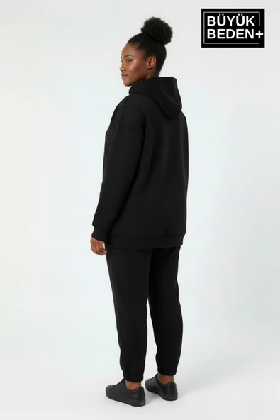 Kadın Büyük Beden Rahat Kalıp Hoodie -Unified Baskılı Kapüşonlu Sweatshirt SPR26BSWK968 - Resim 10