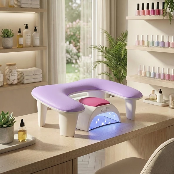 Oval U Tipi Ergonomik Manikür Sehpası Lila Manikür Kol Desteği U1L ürün görseli