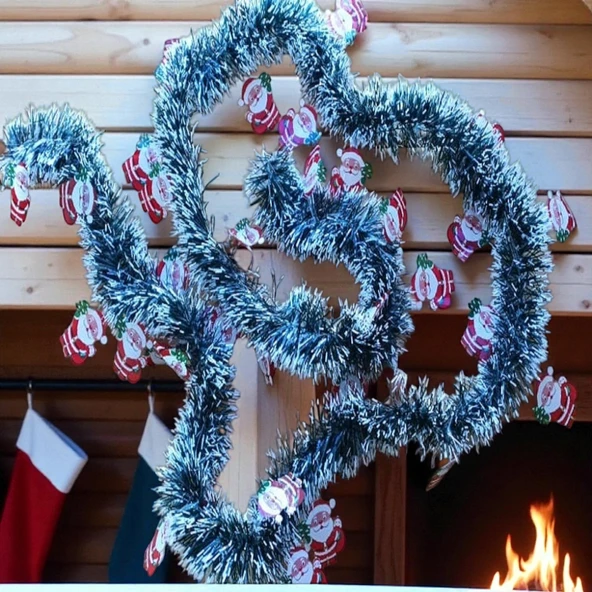 2 METRE VIP KARLI NOEL BABA FİGÜRLÜ YILBAŞI BOYUN SİMİ YEŞİL BEYAZ KARLI YUMUŞAK BOYUN GARLANDI ürün görseli