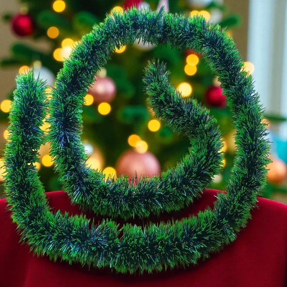 2 METRE MAT AÇIK KOYU YEŞİL YILBAŞI BOYUN SİMİ AÇIK KOYU YEŞİL YUMUŞAK BOYUN GARLANDI SÜSLEME SİMİ ürün görseli