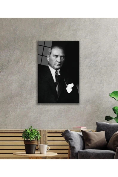 Atatürk Cam Tablo 4mm Dayanıklı Temperli Cam, Atatürk Glass Wall Art - Resim 2