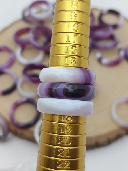 Akik Taşı Yüzük – Mor Beyaz Alacalı –  6mm Kalınlık  (59954) - Resim 3