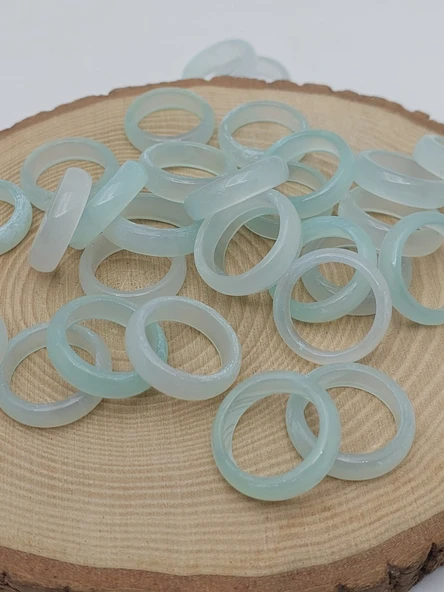 Akik Taşı Yüzük – Sisli Açık Yeşil Alacalı –  6mm Kalınlık  (59942) ürün görseli