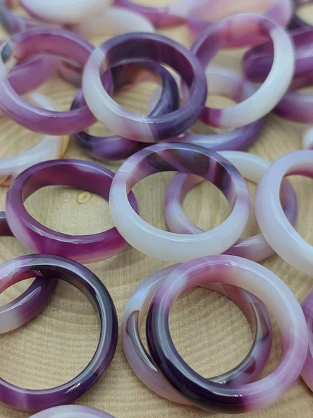 Akik Taşı Yüzük – Mor Beyaz Alacalı –  6mm Kalınlık  (59954) - Resim 2