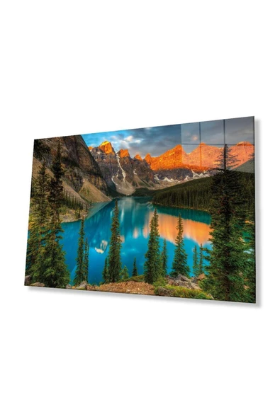 Dağ Yansıma Manzara Cam Tablo 4mm Dayanıklı Temperli Cam Mountain Reflection Landscape Glass Table ürün görseli