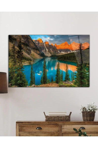 Dağ Yansıma Manzara Cam Tablo 4mm Dayanıklı Temperli Cam Mountain Reflection Landscape Glass Table - Resim 2