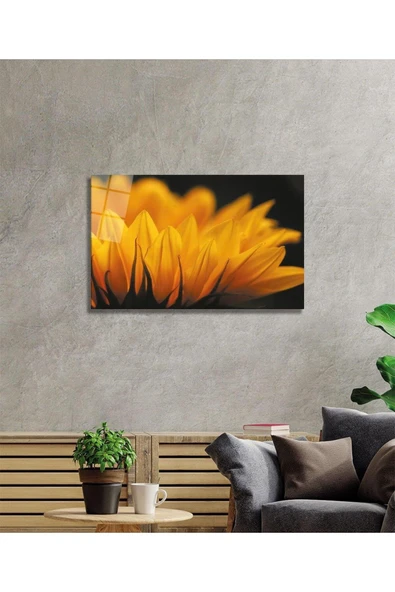 Ay Çiçeği Günebakan 4mm Dayanıklı Cam Tablo Temperli Cam , Sunflower Glass Wall Art - Resim 2