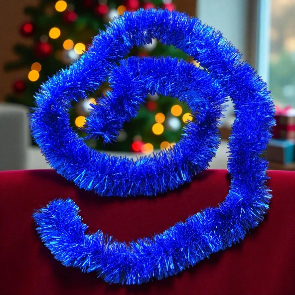 2 METRE PARLAK METALİK MAVİ YILBAŞI BOYUN SİMİ MAVİ YUMUŞAK BOYUN GARLANDI DEKOR MAVİ SÜSLEME SİMİ ürün görseli