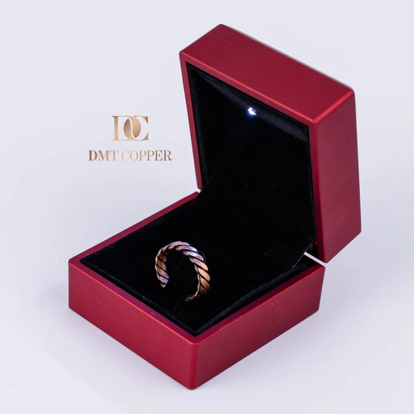 DMT COPPER HOME El Yapımı Örgülü Bakır Yüzük, Antik Rustik Tasarım, Ayarlanabilir, Kırmızı Hediye Kutusu ile, Gaziantep El Sanatları - Resim 2