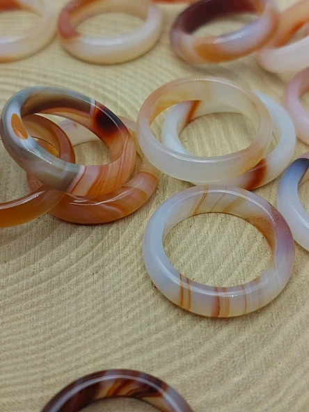 Akik Taşı Yüzük – Sisli Kahve Beyaz Alacalı –  6mm Kalınlık  (59940) - Resim 4