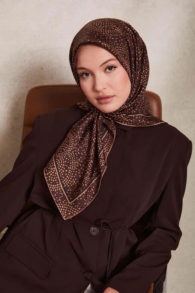 Noktalı Daireler Baskı Twill İpek Eşarp-0933 - Resim 8