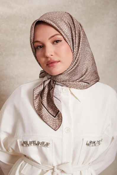 Noktalı Daireler Baskı Twill İpek Eşarp-0933 - Resim 2