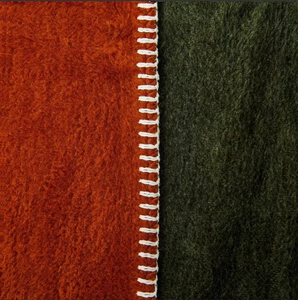 Çift Kişilik Düz Pamuklu Battaniye çift taraflı 200 + 220 yeşil-kırmızı - Resim 6