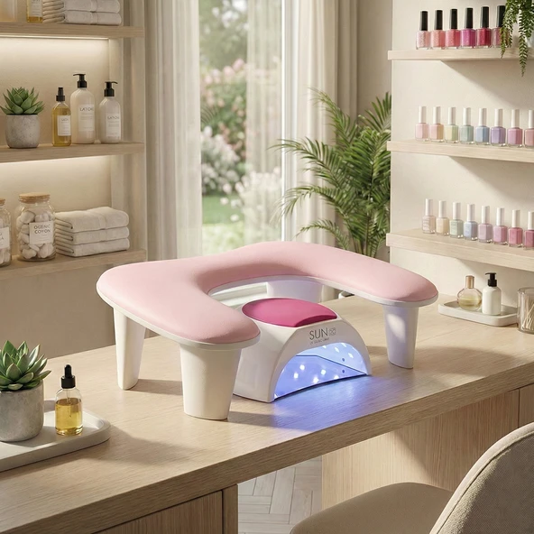 Oval U Tipi Ergonomik Manikür Sehpası Pembe Manikür Kol Desteği U1P ürün görseli 1