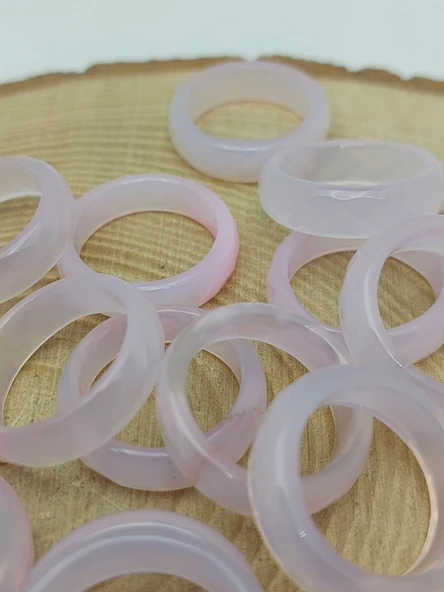 Akik Taşı Yüzük – Sisli Açık Pembe Alacalı – Faset Kesim – 6mm Kalınlık  (59916) - Resim 2