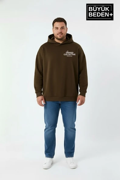 Erkek Büyük Beden Hoodie –Rahat Kalıp Konforlu Unified Baskılı Sweatshirt SPR26BSW968 - Resim 5