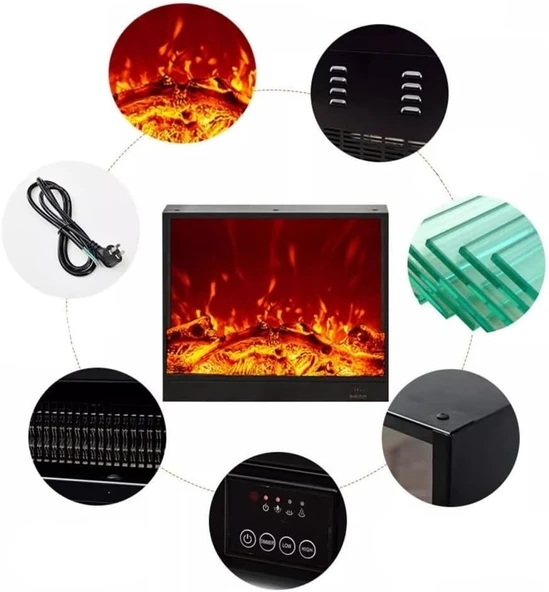 WANGHAI-666 Elektrikli Şömineler Elektrikli Şömine Ek Parçaları, Gömme Duvar Isıtıcısı, Ayarlanabilir Alev Etkisi, Düğme/Uzaktan Kumanda (L) - Resim 4