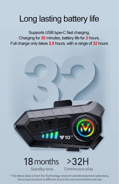 Çeşithane Y10 2X Motosiklet Kask Kulaklığı – 300M Interkom, Su Geçirmez Bluetooth Kulaklık, AI Sesli Asistan Destekli, Çiftli Interkom Seti - Resim 3