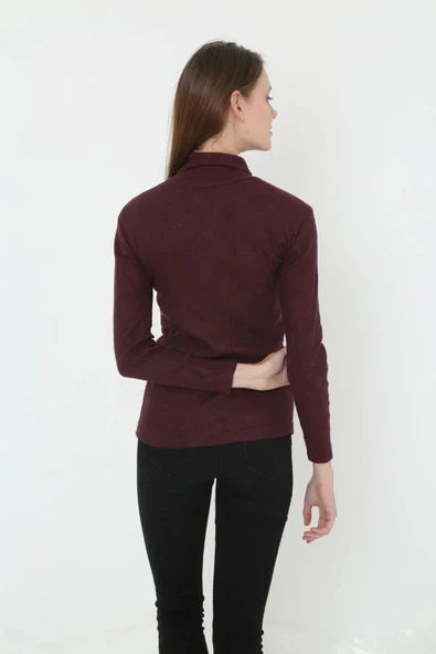 Kadın Tam Boğazlı Fitilli Likrali Koşkorse Badi - Bordo - Resim 2