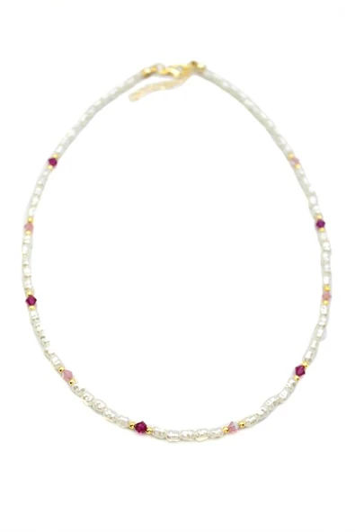 Renkli Boncuklu İnci Kolye - Fuşya ürün görseli