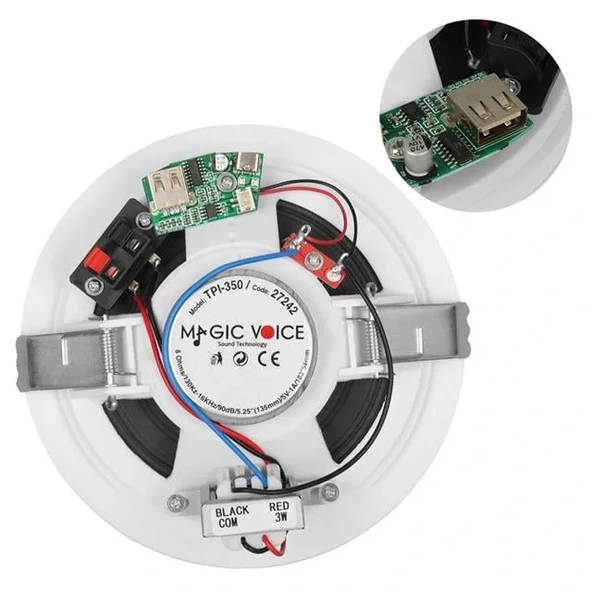 Magicvoice Tpı-350 5.25" (13.5 Cm) Hat Trafolu Alçıpan/asma Tavan Tipi Hoparlör (6w Rms - Mp3 Usb Uyumlu) - Beyaz - Resim 2