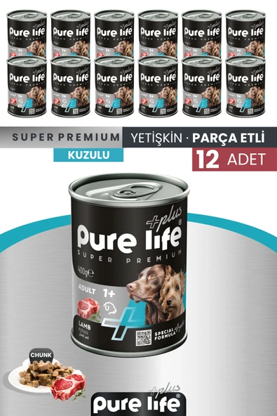 Plus 12'li Kuzulu Yetişkin Konserve Chunk Parça Etli Yaş Mama 400 Gr ürün görseli 1